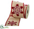 Silk Plants Direct Snowflake Embroidered Ribbon - Natural Red - Pack of 6