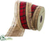 Silk Plants Direct Jute, Dupion Plaid Ribbon - Natural Red - Pack of 6