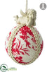 Silk Plants Direct Angel Toile Ball Ornament - Beige Red - Pack of 6