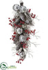 Silk Plants Direct Snowed Pine Cone, Berry,  Ball Door Swag - White Red - Pack of 2