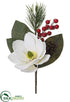 Silk Plants Direct Velvet Magnolia, Berry,  Pine Cone, Pine Spray - White Red - Pack of 12