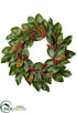 Silk Plants Direct Outdoor Magnolia Leaf,  Plastic Berry, Pine Cone Wreath - Green Red - Pack of 2