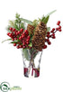 Silk Plants Direct Pine, Berry, Cone - Green Red - Pack of 12