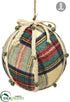 Silk Plants Direct Plaid Ball Ornament With Bells - Green Red - Pack of 2