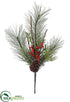 Silk Plants Direct Pine w/Berry, Cone,  Cedar Spray - Green Red - Pack of 6