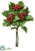 Silk Plants Direct Holly Bundle With Berry - Green Red - Pack of 12