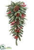 Silk Plants Direct Berry, Pine Cone, Pine Door Swag - Green Red - Pack of 2