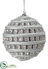 Silk Plants Direct Rhinestone Cord Ball Ornament - Silver Seafoam - Pack of 6