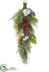 Silk Plants Direct Iced Pine Door Swag With Pine Cone And Faux Cotton - Brown White - Pack of 2