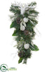 Silk Plants Direct Glittered Reindeer Head,  Pine Cone, Ball Door Swag - Green White - Pack of 2