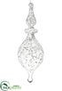 Silk Plants Direct Snowed Glass Finial Ornament - Clear White - Pack of 6