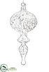 Silk Plants Direct Snowed Glass Finial Ornament - Clear White - Pack of 6