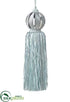 Silk Plants Direct Velvet Ring Ball Tassel Ornament - Aqua Silver - Pack of 4