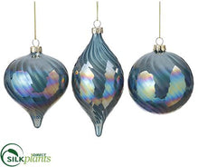 Glass Ball, Onion, Finial Ornament - Blue - Pack of 2