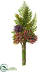 Silk Plants Direct Aeonium, Echeveria, Fern Bundle - Green Plum - Pack of 6
