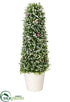 Silk Plants Direct ed Cone Shaped Rosemary With Red Berry Topiary Sno - Green Snow - Pack of 4