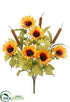 Silk Plants Direct Sunflower, Cattail Bush - Yellow Tan - Pack of 12