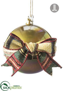 Plaid Glass Ball Ornament With Bells - Gold - Pack of 1