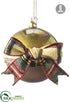 Silk Plants Direct Plaid Glass Ball Ornament With Bells - Gold - Pack of 1