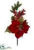 Silk Plants Direct Poinsettia, Berry, Pine Pick - Red Gold - Pack of 12