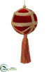 Silk Plants Direct Rhinestone Velvet Ball Ornament With Tassel - Red Gold - Pack of 3