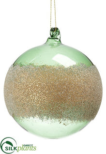 Silk Plants Direct Beaded Glass Ball Ornament - Green Gold - Pack of 6