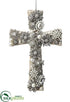 Silk Plants Direct Rhinestone, Pearl Cross Ornament - Silver Pearl - Pack of 6