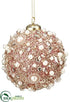 Silk Plants Direct Beaded, Pearl Ball Ornament - Pink Pearl - Pack of 12
