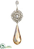 Silk Plants Direct Rhinestone, Pearl Medallion Drop Ornament - Gold Pearl - Pack of 6