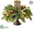 Silk Plants Direct Oak Leaf, Pine Cone, Pine Centerpiece With Candleholder - Green Brown - Pack of 1