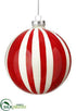 Silk Plants Direct Stripe Glass Ball Ornament - Red Cream - Pack of 6