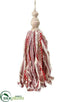 Silk Plants Direct Wood Finial Tassel Ornament With Bell - Red Cream - Pack of 6