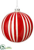 Silk Plants Direct Stripe Glass Ball Ornament - Red Cream - Pack of 6