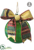Silk Plants Direct Glass Ball Ornament With Plaid Bow - Green - Pack of 1