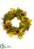 Silk Plants Direct Sunflower, Peony, Pumpkin , Berry Wreath - Mustard Green - Pack of 1