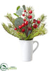 Silk Plants Direct Berry, Eucalyptus, Pine in Ceramic Pitcher - Red Green - Pack of 4