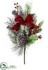 Silk Plants Direct Iced Berry, Pine Cone, Pine Spray - Red Green - Pack of 4