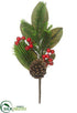 Silk Plants Direct Berry, Pine Cone, Pine Spray - Red Green - Pack of 12