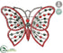 Silk Plants Direct Rhinestone Butterfly With Pin - Red Green - Pack of 6