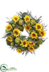 Silk Plants Direct Sunflower, Artichoke,  Lavender Wreath - Yellow Green - Pack of 1