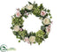 Silk Plants Direct Hydrangea, Rose Wreath - Pink Green - Pack of 4