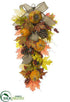 Silk Plants Direct Pumpkin, Pine Cone, Berry , Maple Door Swag - Orange Green - Pack of 4