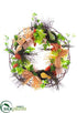 Silk Plants Direct Hydrangea, Carrot, Bird's Nest Wreath - Green Orange - Pack of 2