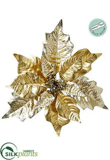 Metallic Poinsettia With Clip - Gold Two Tone - Pack of 24