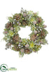 Silk Plants Direct Echeveria, Leucadendron,  Brunia Wreath - Green Mauve - Pack of 1