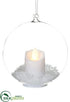 Silk Plants Direct Battery Operated Glass Ball Ornament with Candle And Snow - White Clear - Pack of 12