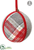 Silk Plants Direct Plaid, Fishbone Pattern Ball Ornament - Red Gray - Pack of 12
