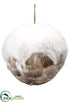 Silk Plants Direct Snowed Feather Ball Ornament - White Gray - Pack of 4