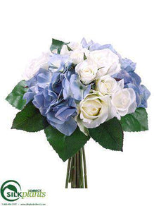 Rose, Hydrangea Bouquet - Blue Cream - Pack of 6
