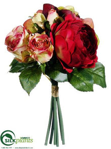 Rose, Hydrangea Bouquet - Red Burgundy - Pack of 6